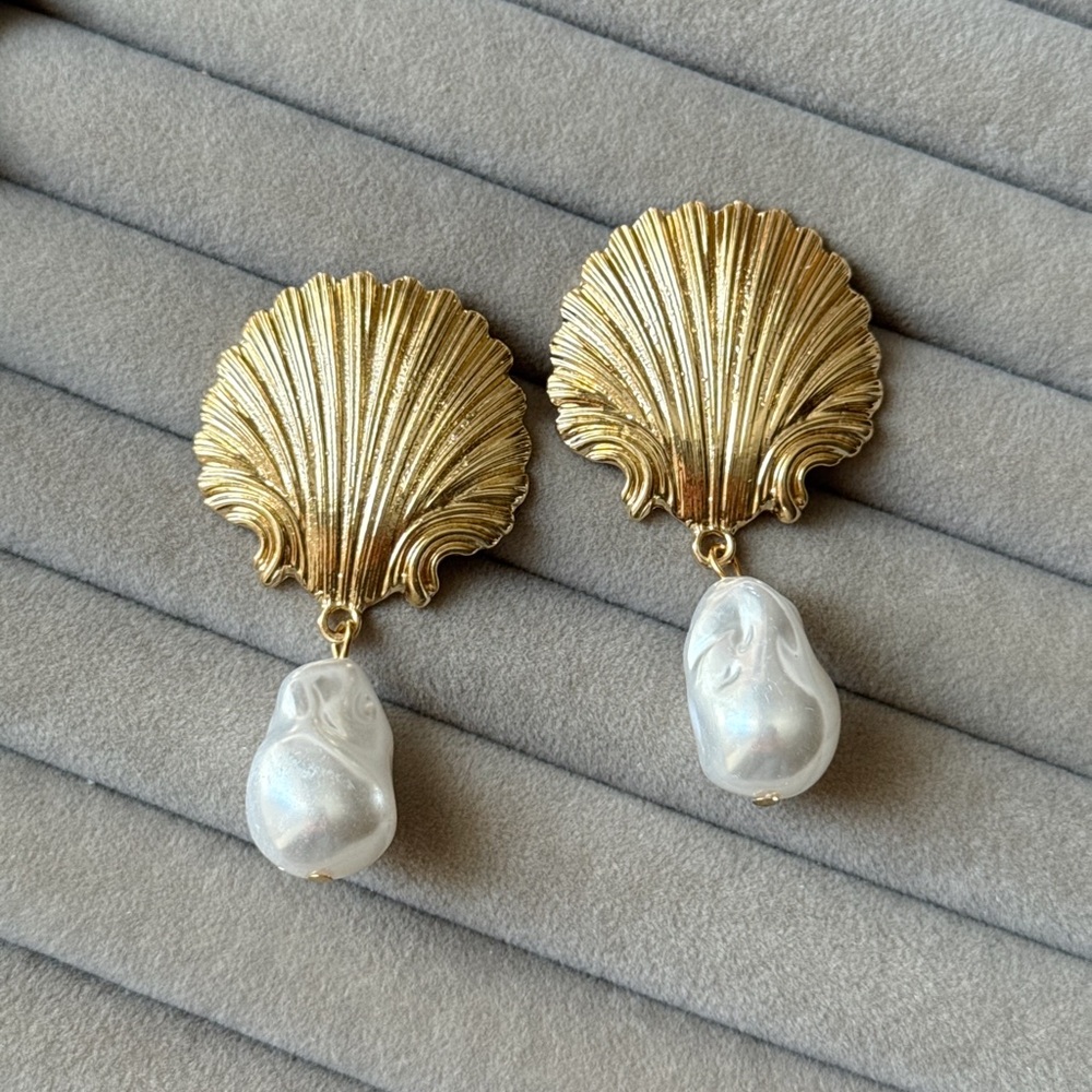 NEW🔥Zara Style PEARL AND SHELL EARRINGS New Season - Picture 4 of 8